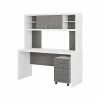 Office By Kathy Ireland® Echo 60"W Credenza Desk With Hutch And Mobile File Cabinet, Pure White/Modern Gray (ECH006WHMG)