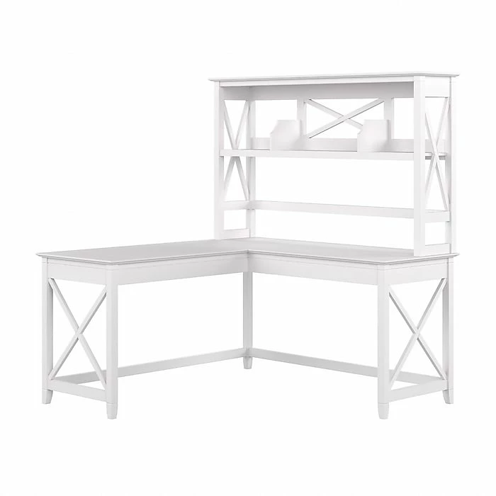 Bush Furniture Key West 60" L-Shaped Computer Desk, Pure White Oak (KWS048WT)