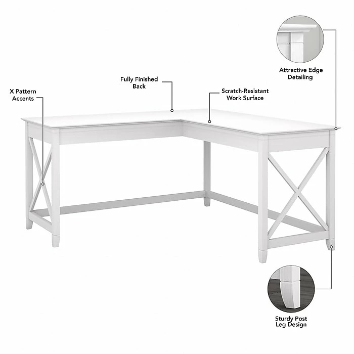 Bush Furniture Key West 60" L-Shaped Computer Desk, Pure White Oak (KWS048WT) - Image 3