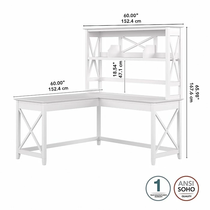 Bush Furniture Key West 60" L-Shaped Computer Desk, Pure White Oak (KWS048WT) - Image 5