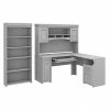 Bush Furniture Fairview 60" L-Shaped Desk With Hutch And 5-Shelf Bookcase, Cape Cod Gray (FV005CG)