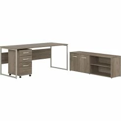 Bush Business Furniture Hybrid 72" W Computer Table Desk And Mobile File Cabinet Bundle, Modern Hickory (HYB014MHSU)