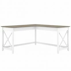 Bush Furniture Key West 60" L-Shaped Desk, Shiplap Gray/Pure White (KWD160G2W-03)