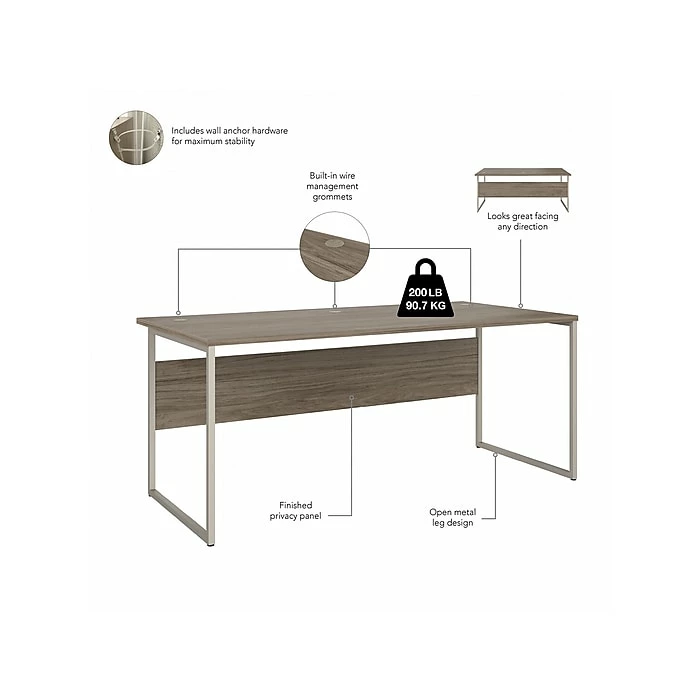 Bush Business Furniture Hybrid 72" W Computer Desk, Modern Hickory (HYD172MH) - Image 3