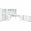 Bush Furniture Somerset 72"W L-Shaped Desk With Hutch, Lateral File Cabinet And Bookcase, White (SET012WH)