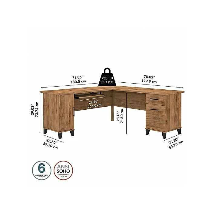 Bush Furniture Somerset 72" L-Shaped Desk With Storage, Fresh Walnut (WC81310K) - Image 5