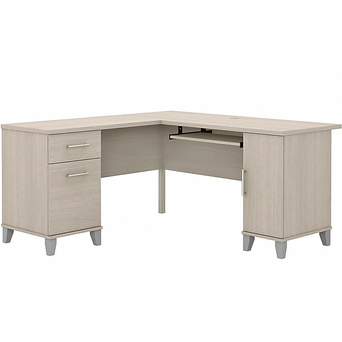 Bush Furniture Somerset 60" L-Shaped Desk With Storage, Sand Oak (WC81130K)