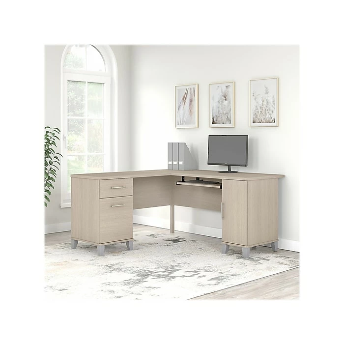 Bush Furniture Somerset 60" L-Shaped Desk With Storage, Sand Oak (WC81130K) - Image 2