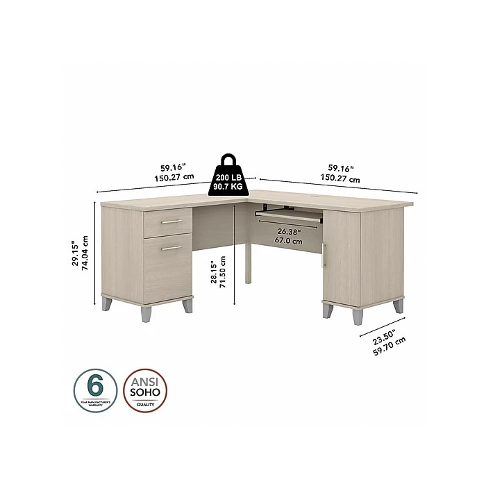 Bush Furniture Somerset 60" L-Shaped Desk With Storage, Sand Oak (WC81130K) - Image 5