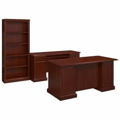 Kathy Ireland® Home By Bush Furniture Bennington Manager's Desk, Credenza And Bookcase, Harvest Cherry (BNT005CS)