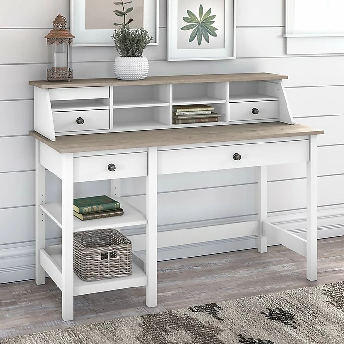 Bush Furniture Mayfield 54" Computer Desk With Shelves And Desktop Organizer, Pure White/Shiplap Gray (MAY001GW2) - Image 2
