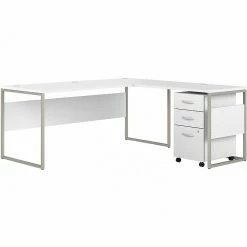 Bush Business Furniture Hybrid 72"W L-Shaped Table Desk With Mobile File Cabinet, White (HYB028WHSU)