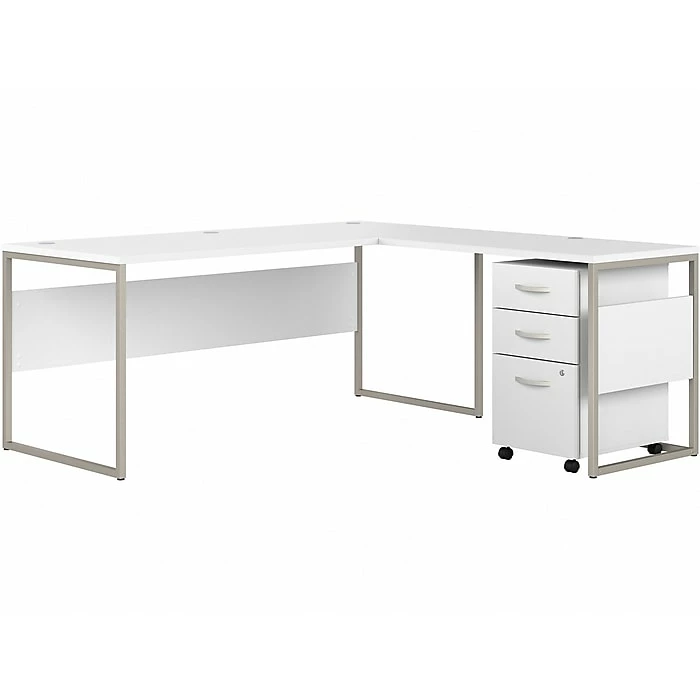 Bush Business Furniture Hybrid 72"W L-Shaped Table Desk With Mobile File Cabinet, White (HYB028WHSU)