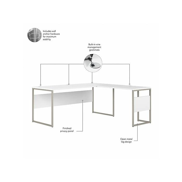 Bush Business Furniture Hybrid 72"W L-Shaped Table Desk With Mobile File Cabinet, White (HYB028WHSU) - Image 3