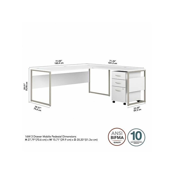 Bush Business Furniture Hybrid 72"W L-Shaped Table Desk With Mobile File Cabinet, White (HYB028WHSU) - Image 5