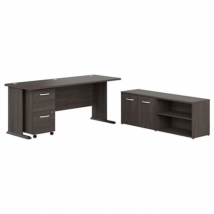 Bush Business Furniture Studio A 72"W Computer Desk With File Cabinet And Storage Cabinet, Storm Gray (STA007SGSU)