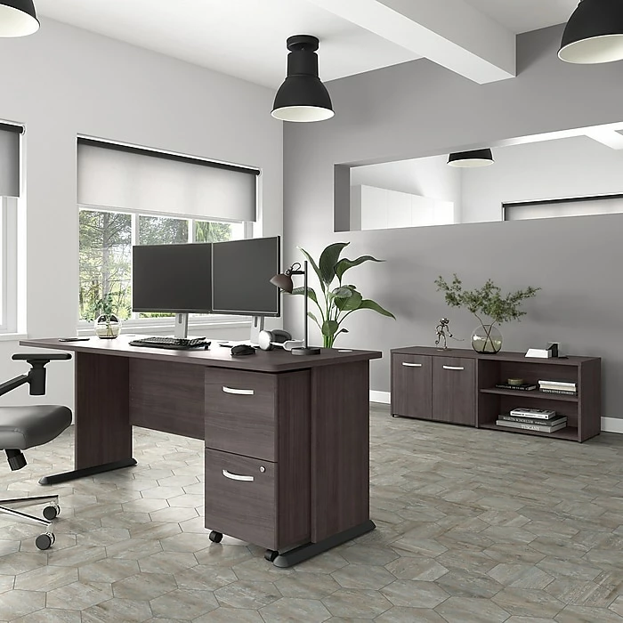 Bush Business Furniture Studio A 72"W Computer Desk With File Cabinet And Storage Cabinet, Storm Gray (STA007SGSU) - Image 2