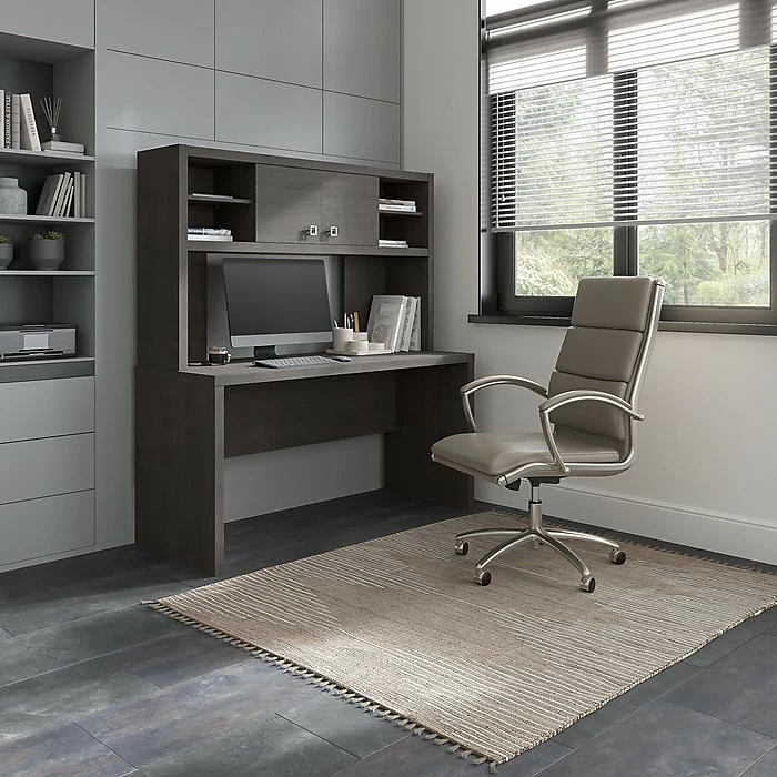 Office By Kathy Ireland® Echo 60"W Credenza Desk With Hutch, Charcoal Maple (ECH030CM) - Image 2