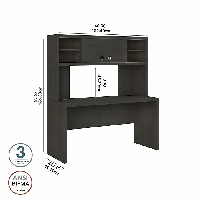Office By Kathy Ireland® Echo 60"W Credenza Desk With Hutch, Charcoal Maple (ECH030CM) - Image 4