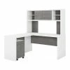 Office By Kathy Ireland® Echo 60"W L-Shaped Desk With Hutch And Mobile File Cabinet, Pure White/Modern Gray (ECH009WHMG)