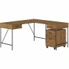 Bush Furniture Ironworks 60" L-Shaped Desk Bundle, Vintage Golden Pine (IW027VG)