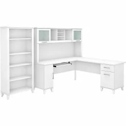 Bush Business Furniture Bush Furniture Somerset 72" L-Shaped Desk With Hutch And 5-Shelf Bookcase, White (SET011WH)