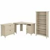 Bush Furniture Salinas 55"W Corner Desk With Lateral File Cabinet And 5-Shelf Bookcase, Antique White (SAL013AW)