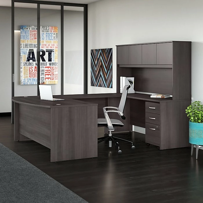 Bush Business Furniture Studio C 72W X 36D U Shaped Desk With Hutch And Mobile File Cabinet, Storm Gray (STC003SGSU) - Image 2