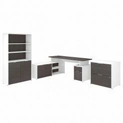 Bush Business Furniture Jamestown 71" L-Shaped Desk Bundle, Storm Gray/White (JTN011SGWHSU)