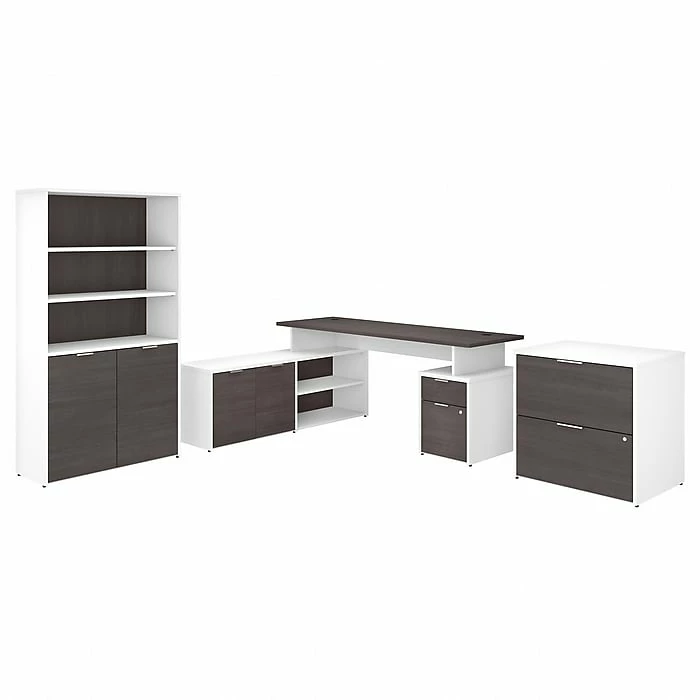 Bush Business Furniture Jamestown 71" L-Shaped Desk Bundle, Storm Gray/White (JTN011SGWHSU)