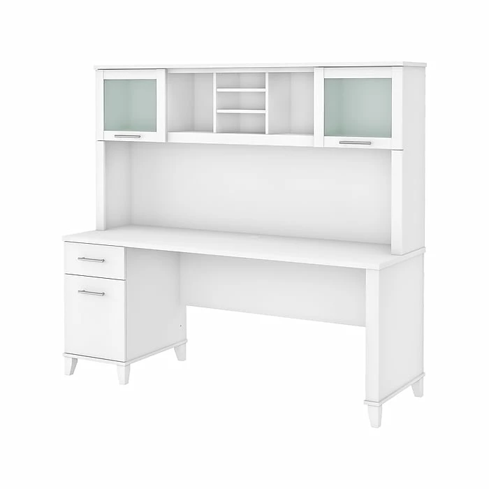 Bush Furniture Somerset 72" Computer Desk With Drawers And Hutch, White (SET018WH)