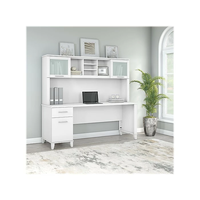 Bush Furniture Somerset 72" Computer Desk With Drawers And Hutch, White (SET018WH) - Image 2