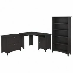 Bush Furniture Salinas 55"W Corner Desk With Lateral File Cabinet And 5-Shelf Bookcase, Vintage Black (SAL013VB)