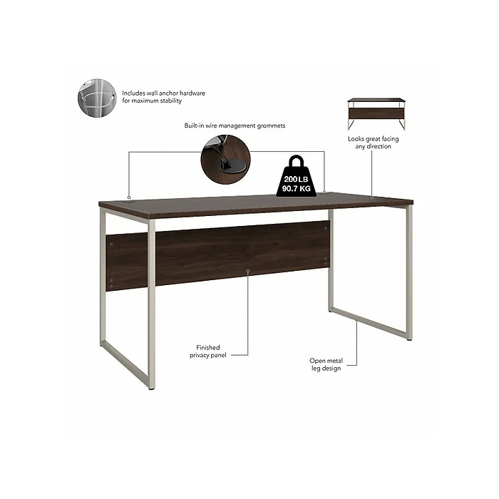 Bush Business Furniture Hybrid 60" W Computer Table Desk With Metal Legs, Black Walnut (HYD360BW) - Image 3