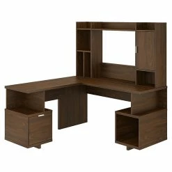 Kathy Ireland® Home By Bush Furniture Madison Avenue 60" L-Shaped Desk With Hutch, Modern Walnut (MDS003MW)