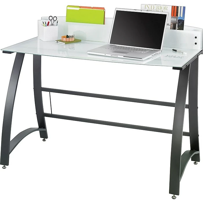 Safco Xpressions Glass Top Computer Desk, Frosted/Black - Image 2