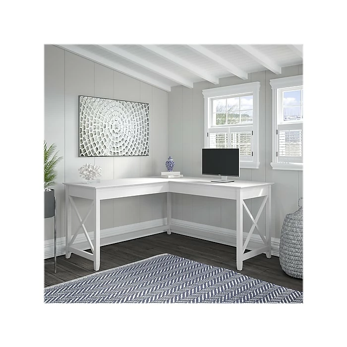 Bush Furniture Key West 60"W L-Shaped Desk, Pure White Oak (KWD160WT-03) - Image 2