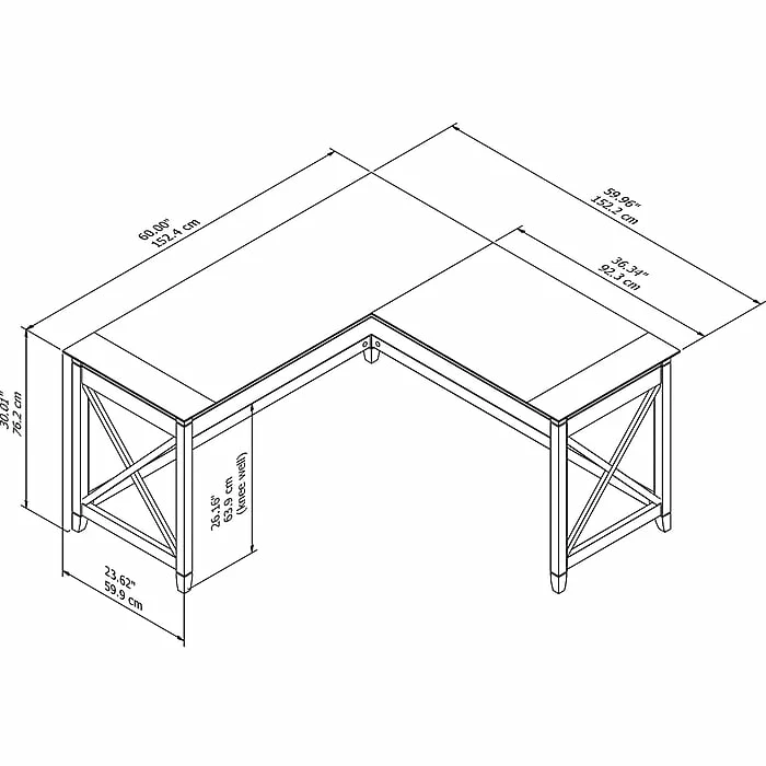 Bush Furniture Key West 60"W L-Shaped Desk, Pure White Oak (KWD160WT-03) - Image 5