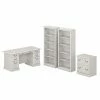Bush Furniture Saratoga 66" Executive Desk With File Cabinet And Bookcase Set, Linen White Oak (SAR001LW)