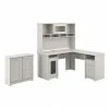 Bush Furniture Cabot 60" L-Shaped Desk With Hutch And Small Storage Cabinet, Linen White Oak (CAB016LW)