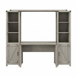 Kathy Ireland® Home By Bush Furniture Cottage Grove 48"W Writing Desk With Bookcases, Cottage White (CGR010CWH)