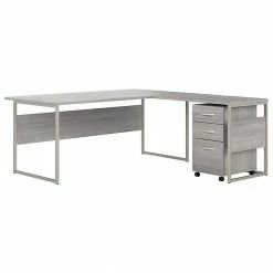 Bush Business Furniture Hybrid 72" Computer Desk With Mobile File Cabinet, Platinum Gray, Installed (HYB028PGSUFA)