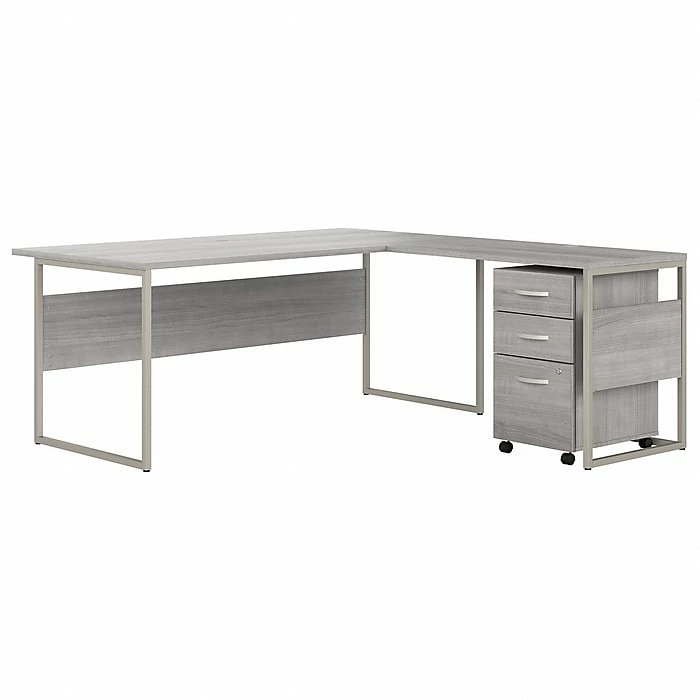 Bush Business Furniture Hybrid 72" Computer Desk With Mobile File Cabinet, Platinum Gray, Installed (HYB028PGSUFA)