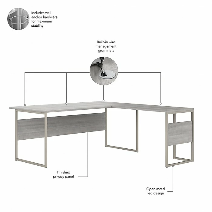 Bush Business Furniture Hybrid 72" Computer Desk With Mobile File Cabinet, Platinum Gray, Installed (HYB028PGSUFA) - Image 3