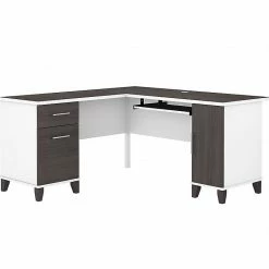 Bush Furniture Somerset 60" L-Shaped Desk With Storage, Storm Gray/White (WC81030K)