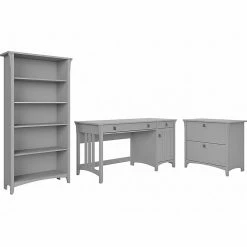 Bush Furniture Salinas 60"W Computer Desk With Bookcase And Lateral File Cabinet, Cape Cod Gray (SAL076CG)