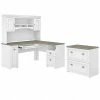 Bush Furniture Fairview 60" L-Shaped Desk With Hutch And Lateral File Cabinet, Shiplap Gray/Pure White (FV003G2W)