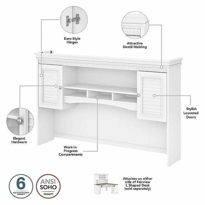 Bush Furniture Fairview 60" L-Shaped Desk With Hutch And Lateral File Cabinet, Shiplap Gray/Pure White (FV003G2W) - Image 4