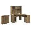 Bush Furniture Cabot 60" L-Shaped Desk With Hutch And Small Storage Cabinet, Reclaimed Pine (CAB016RCP)