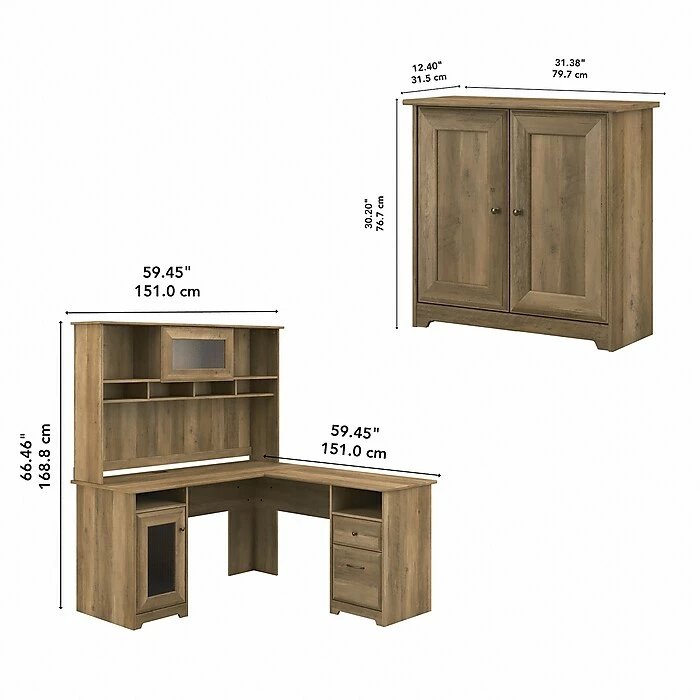 Bush Furniture Cabot 60" L-Shaped Desk With Hutch And Small Storage Cabinet, Reclaimed Pine (CAB016RCP) - Image 6
